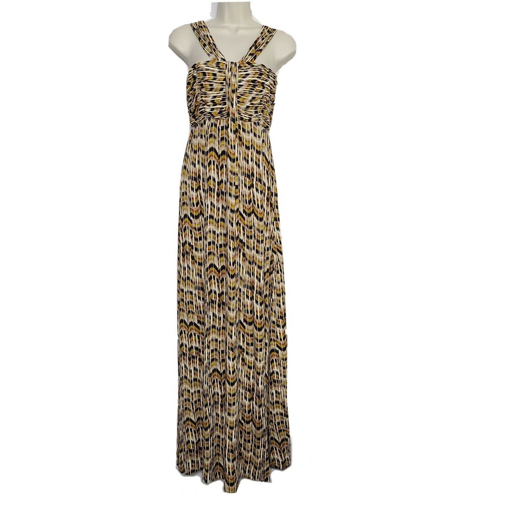 Soma Maxi Dress Small Rayon Tan Black Sleeveless